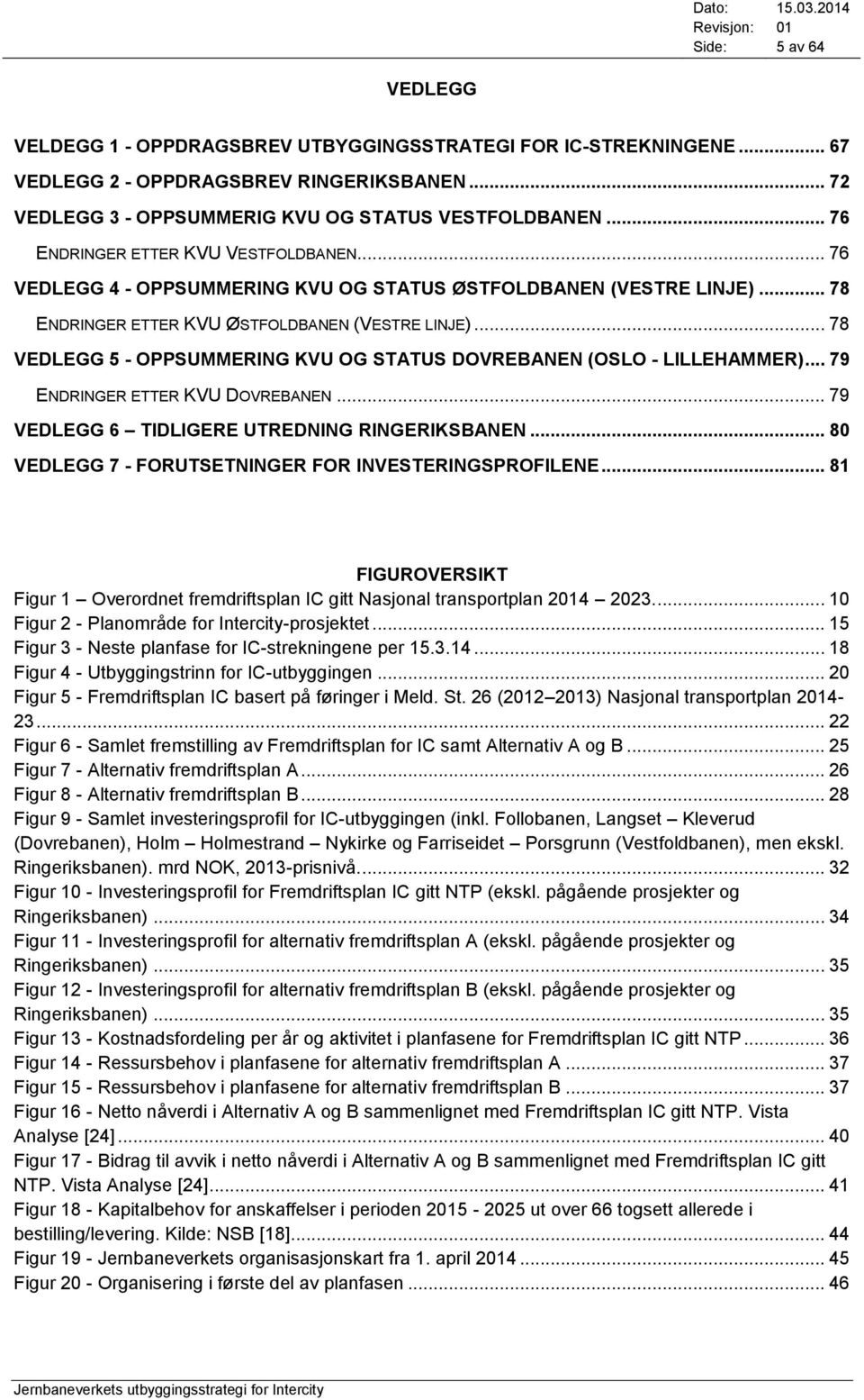 .. 78 VEDLEGG 5 - OPPSUMMERING KVU OG STATUS DOVREBANEN (OSLO - LILLEHAMMER)... 79 ENDRINGER ETTER KVU DOVREBANEN... 79 VEDLEGG 6 TIDLIGERE UTREDNING RINGERIKSBANEN.