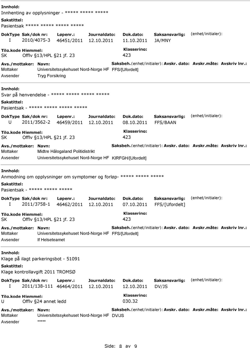 2011 FFS/BAAN Avs./mottaker: Navn: Saksbeh. Avskr. dato: Avskr.måte: Avskriv lnr.