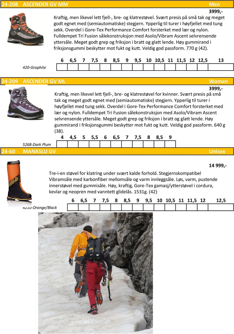 Fulldempet Tri Fusion sålekonstruksjon med Asolo/Vibram Ascent selvrensende yttersåle. Meget godt grep og friksjon i bratt og glatt lende. Høy gummirand i friksjonsgummi beskytter mot fukt og kutt.