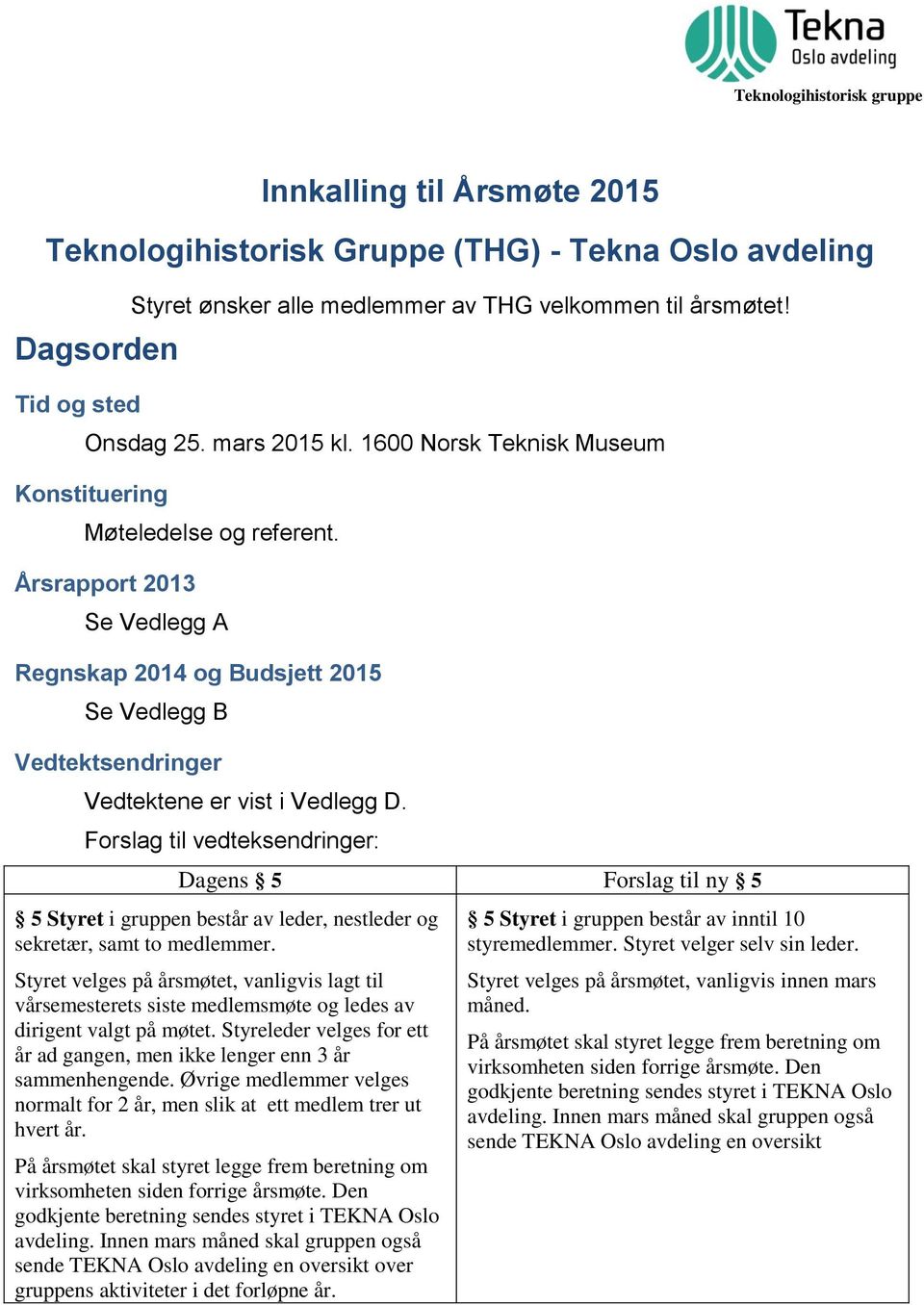 Forslag til vedteksendringer: Dagens 5 Forslag til ny 5 5 Styret i gruppen består av leder, nestleder og sekretær, samt to medlemmer.