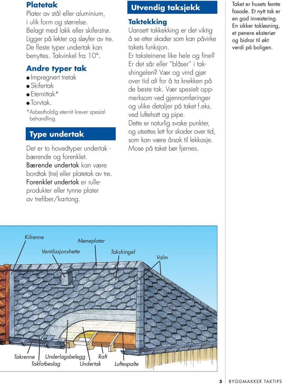 Bærende undertak kan være bordtak (tre) eller platetak av tre. Forenklet undertak er rulleprodukter eller tynne plater av trefiber/kartong.