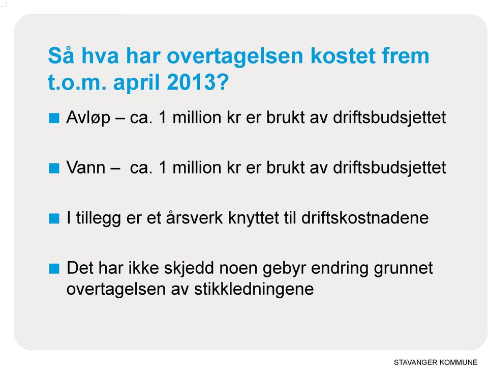 1 million kr er brukt av driftsbudsjettet I tillegg er et årsverk