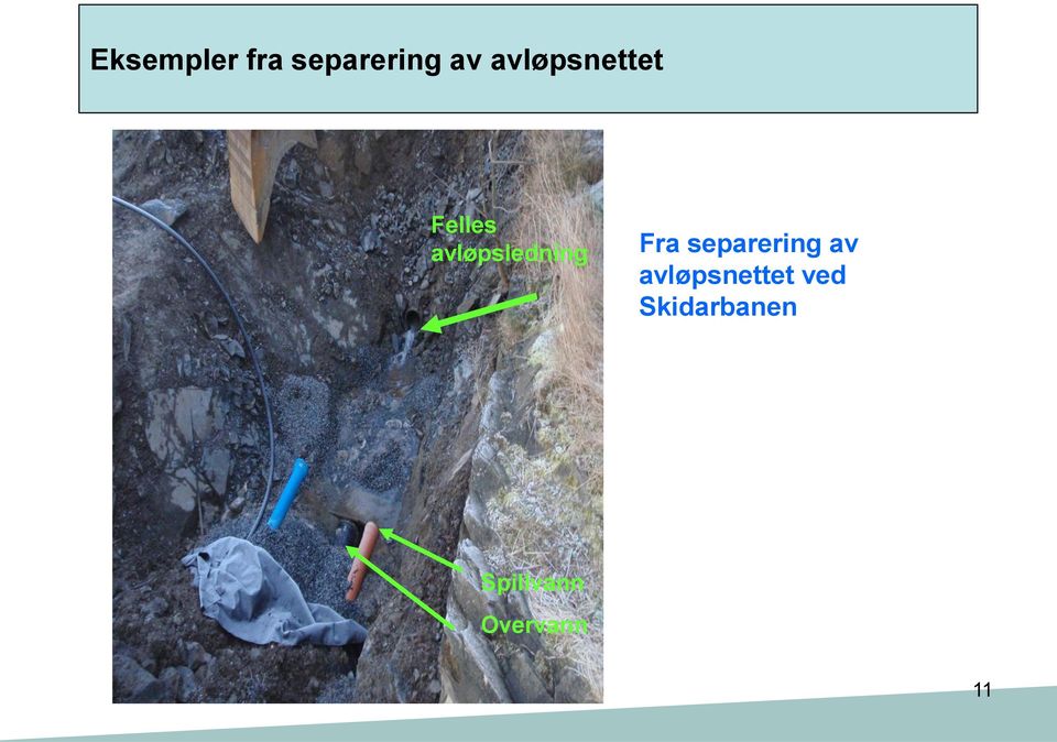 avløpsledning Fra separering av