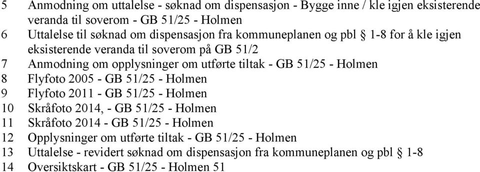 - Holmen 8 Flyfoto 2005 - GB 51/25 - Holmen 9 Flyfoto 2011 - GB 51/25 - Holmen 10 Skråfoto 2014, - GB 51/25 - Holmen 11 Skråfoto 2014 - GB 51/25 - Holmen 12