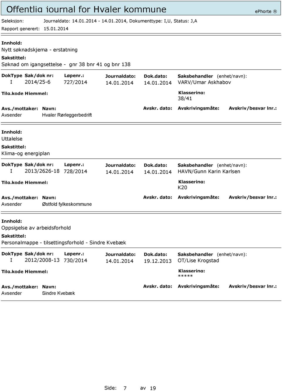 2013/2626-18 728/2014 HAVN/Gunn Karin Karlsen K20 Avsender Østfold fylkeskommune Oppsigelse av arbeidsforhold