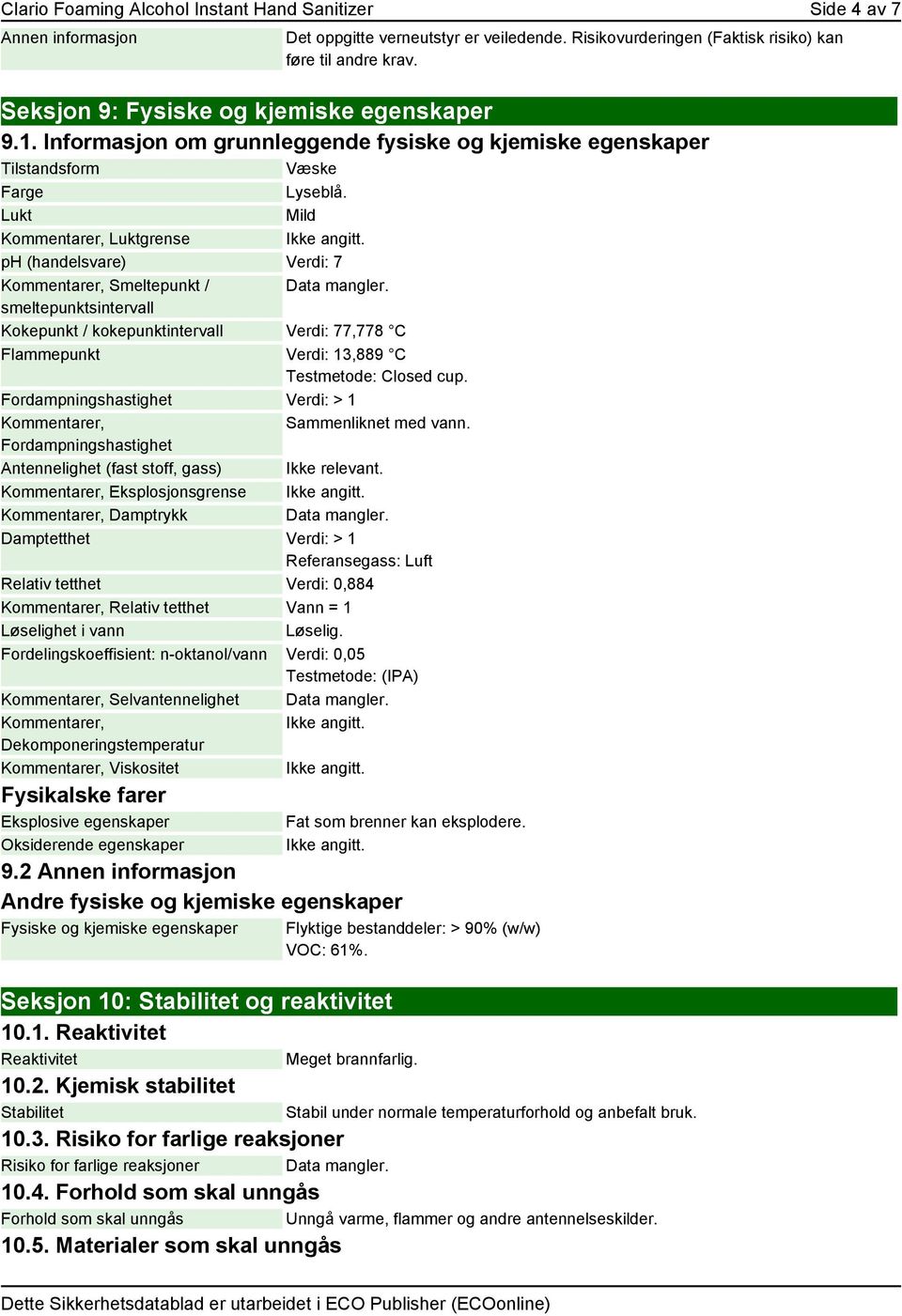 Lukt Mild Kommentarer, Luktgrense ph (handelsvare) Verdi: 7 Kommentarer, Smeltepunkt / Data mangler.