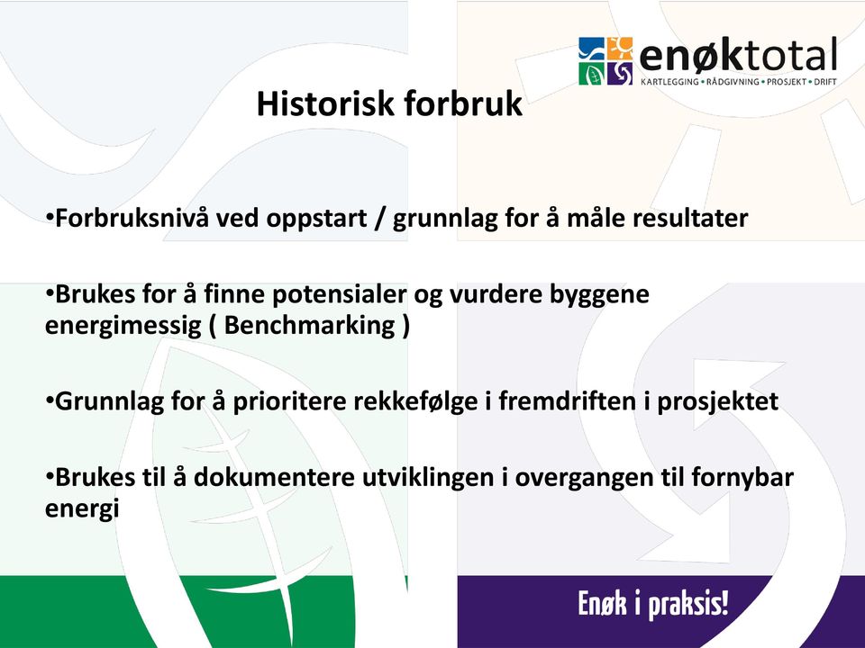 energimessig ( Benchmarking ) Grunnlag for å prioritere rekkefølge i