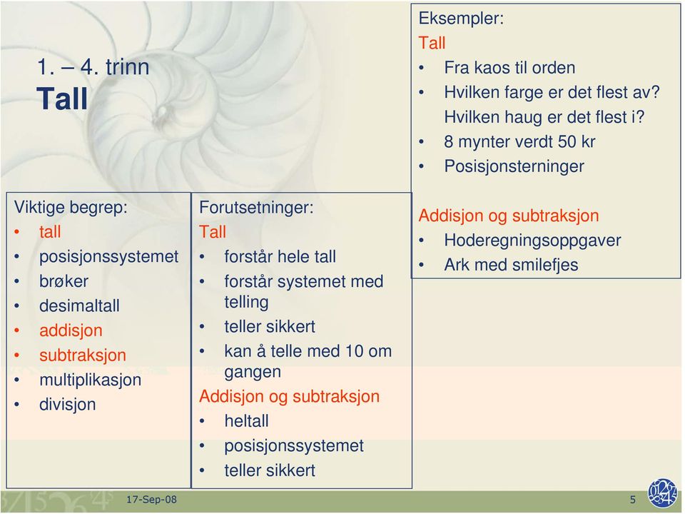 subtraksjon heltall posisjonssystemet teller sikkert Eksempler: Tall Fra kaos til orden Hvilken farge er det flest av?