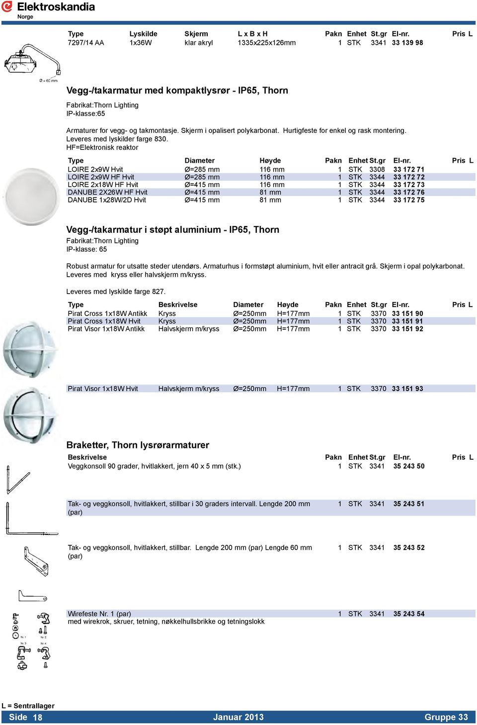 Skjerm i opalisert polykarbonat. Hurtigfeste for enkel og rask montering. Leveres med lyskilder farge 830. HF=Elektronisk reaktor Type Diameter Høyde Pakn Enhet St.gr El-nr.