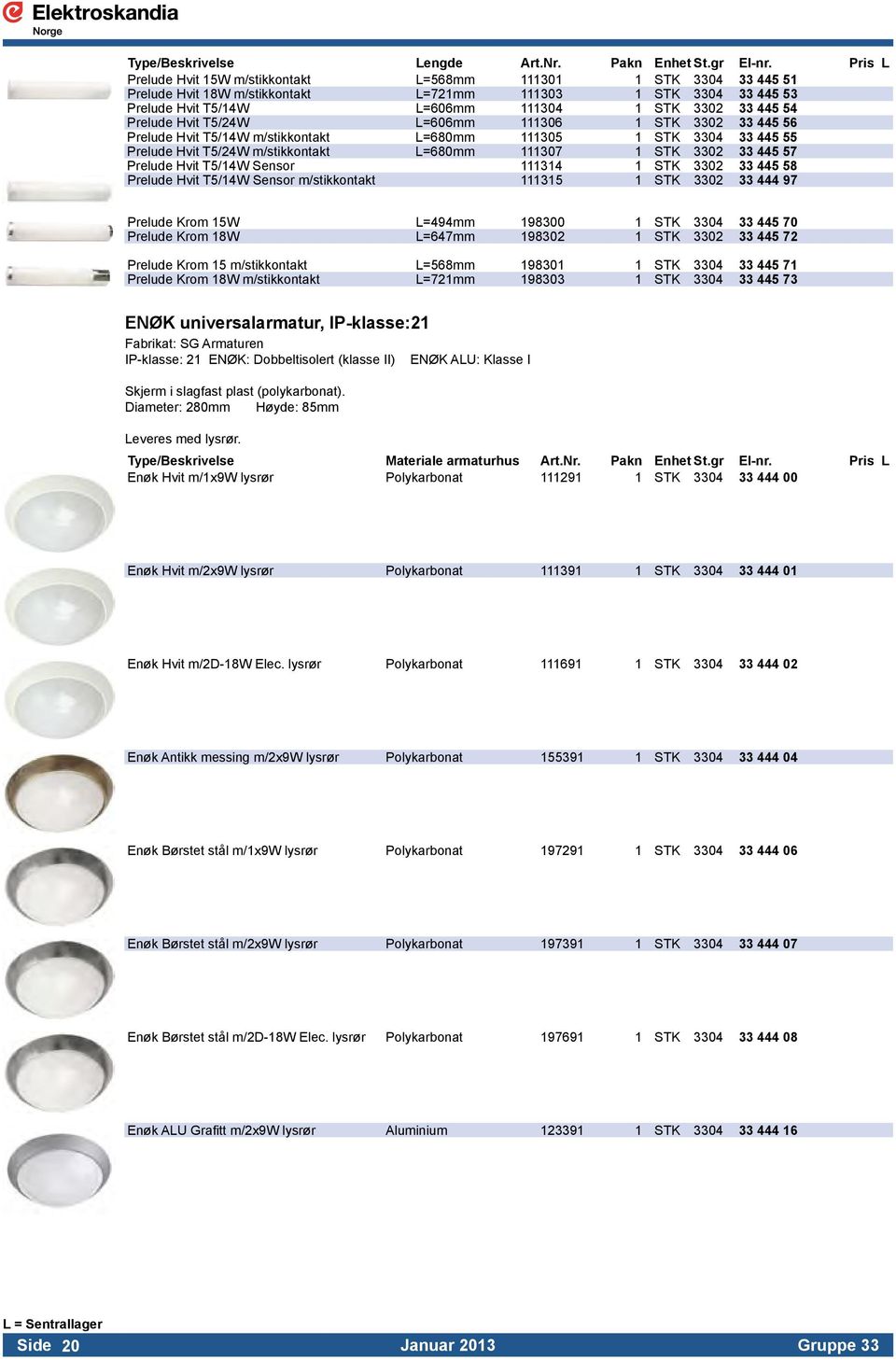 Prelude Hvit T5/24W L=606mm 111306 1 STK 3302 33 445 56 Prelude Hvit T5/14W m/stikkontakt L=680mm 111305 1 STK 3304 33 445 55 Prelude Hvit T5/24W m/stikkontakt L=680mm 111307 1 STK 3302 33 445 57