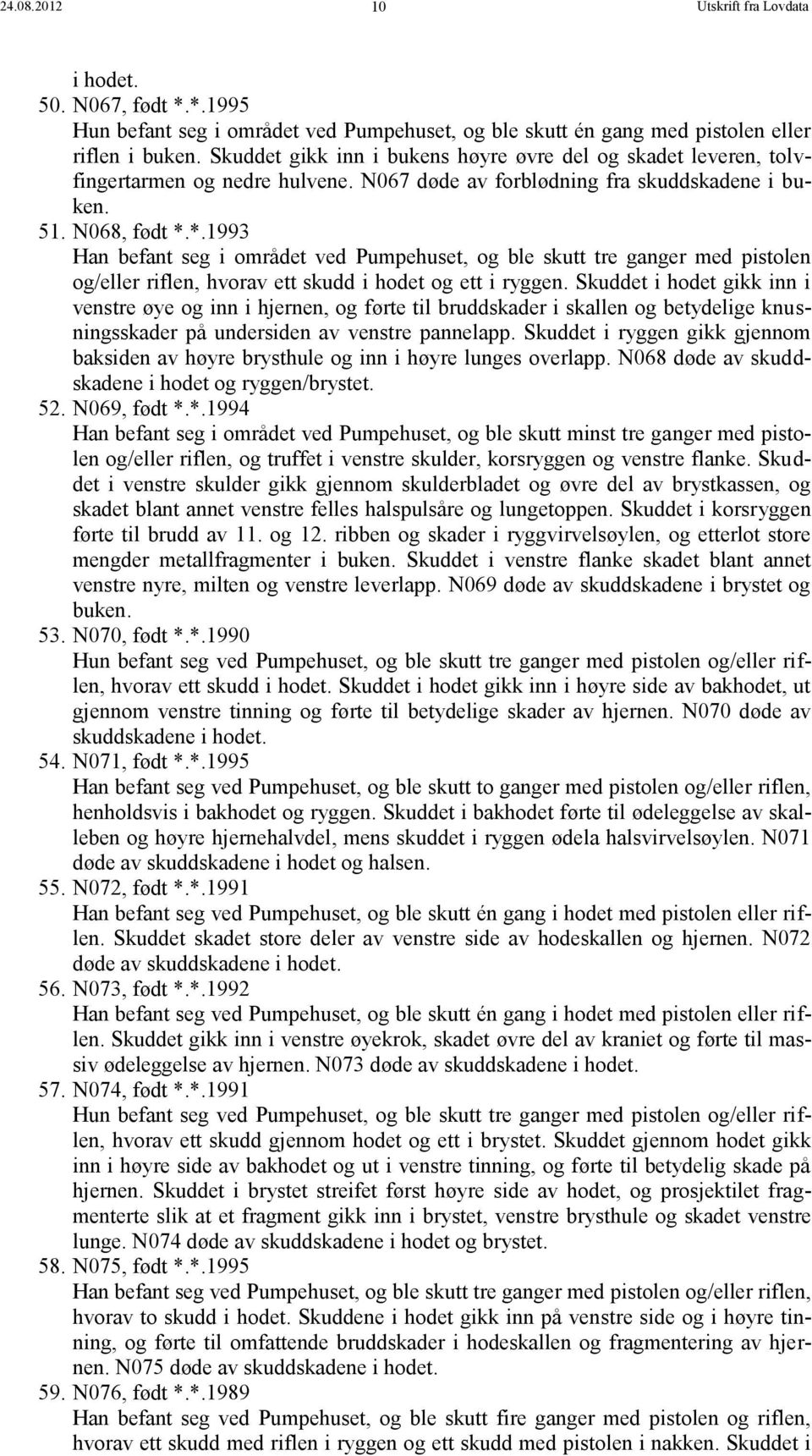 *.1993 Han befant seg i området ved Pumpehuset, og ble skutt tre ganger med pistolen og/eller riflen, hvorav ett skudd i hodet og ett i ryggen.