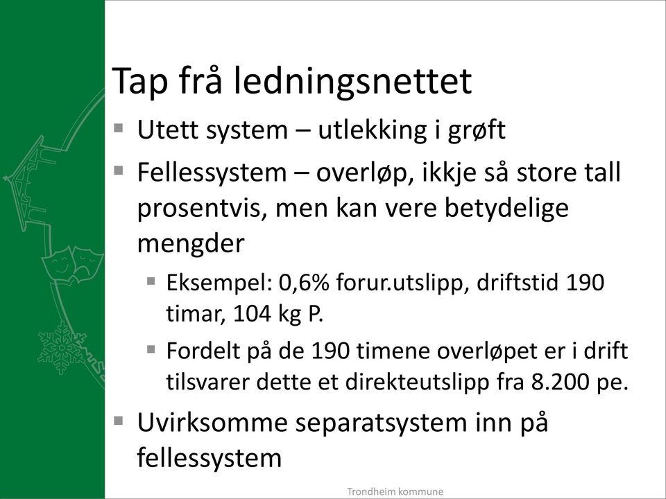 utslipp, driftstid 190 timar, 104 kg P.