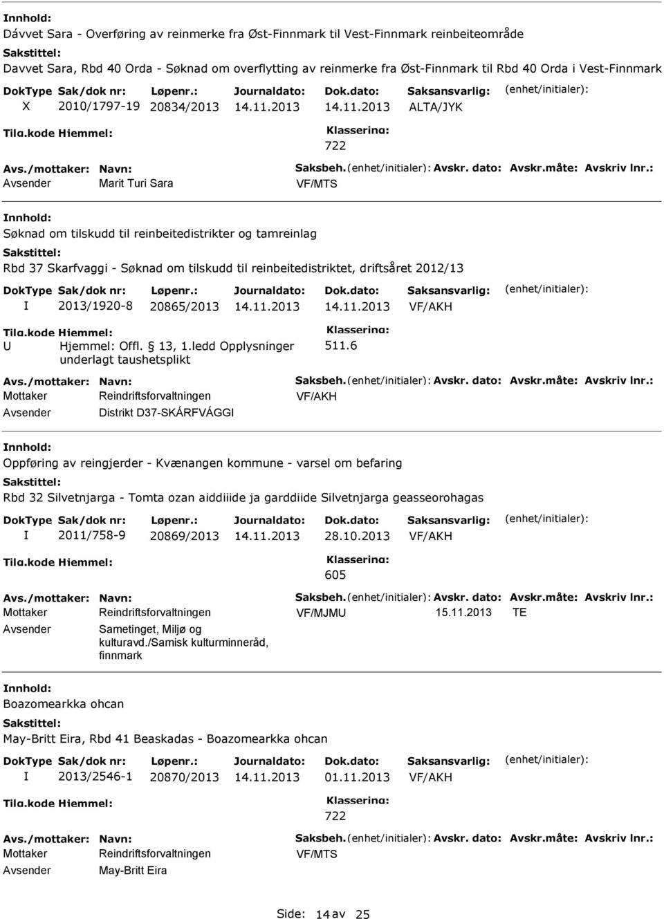 reinbeitedistriktet, driftsåret 2012/13 2013/1920-8 20865/2013 Offl. 13, 1.ledd Opplysninger underlagt 511.