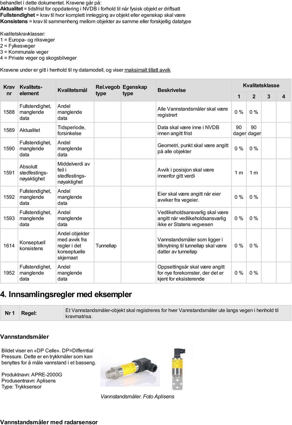 Konsistens = krav til sammenheng mellom objekter av samme eller forskjellig type Kvalitetskravklasser: 1 = Europa- og riksveger 2 = Fylkesveger 3 = Kommunale veger 4 = Private veger og skogsbilveger