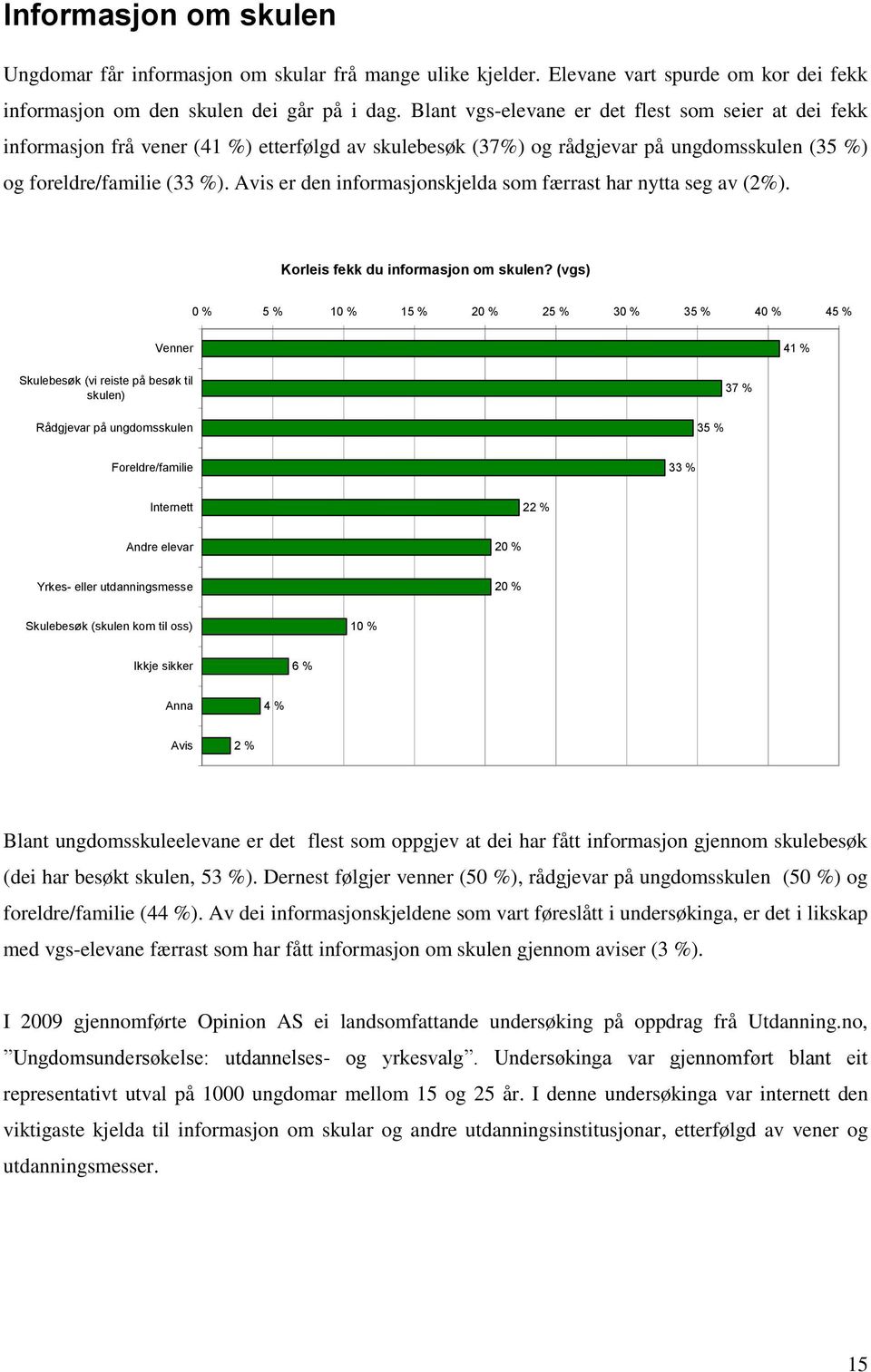 Avis er den informasjonskjelda som færrast har nytta seg av (2%). Korleis fekk du informasjon om skulen?