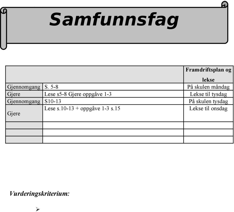 5-8 På skulen måndag Gjere Lese s5-8 Gjere oppgåve 1-3