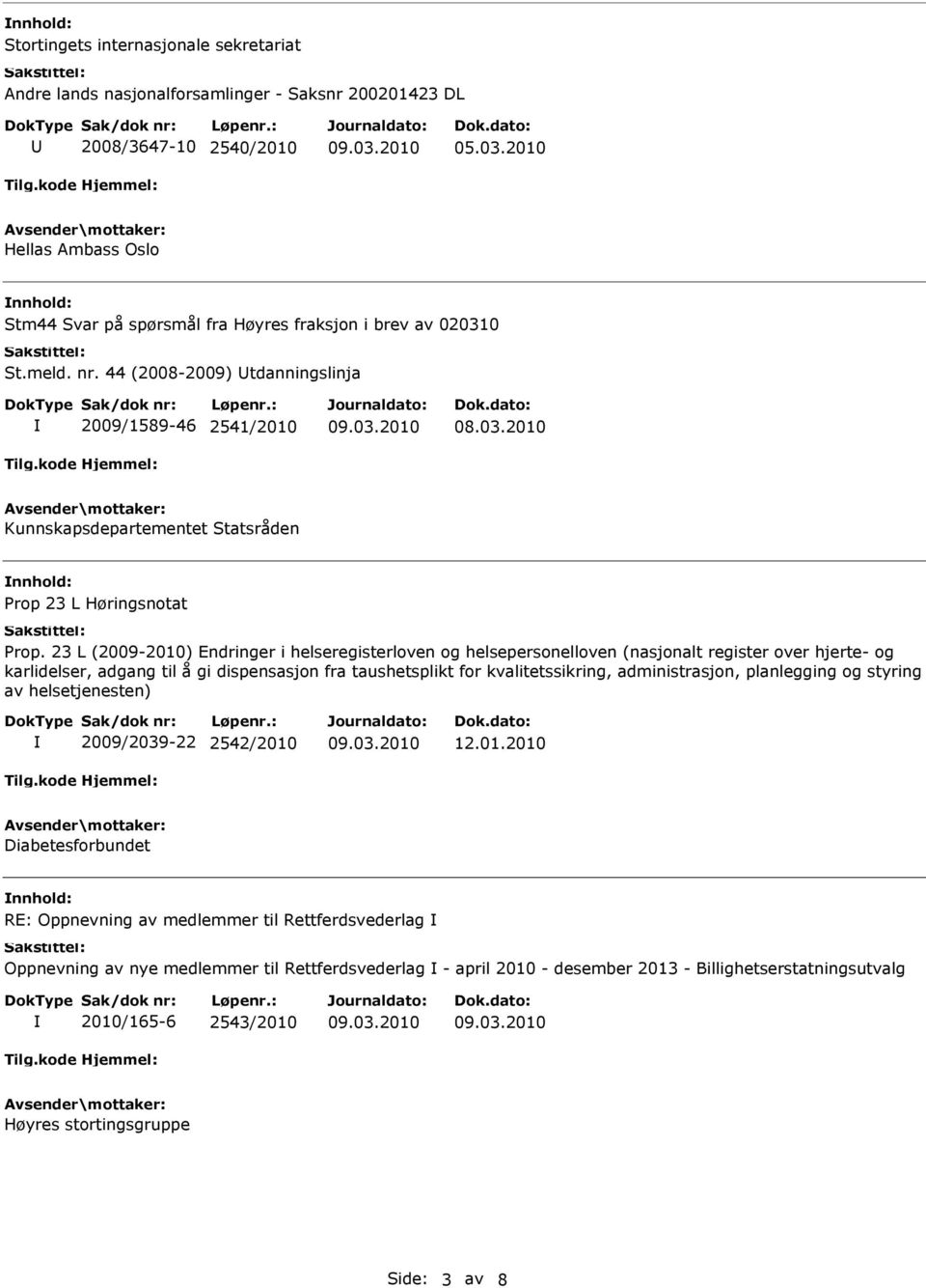 44 (2008-2009) tdanningslinja 2009/1589-46 2541/2010 Kunnskapsdepartementet Statsråden Prop 23 L Høringsnotat Prop.