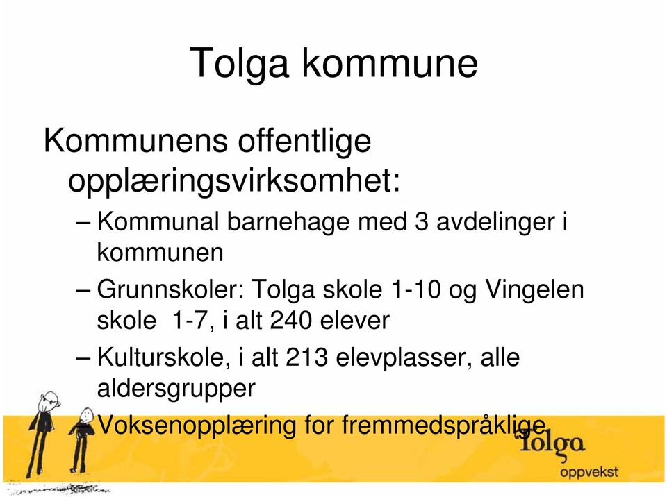 1-10 og Vingelen skole 1-7, i alt 240 elever Kulturskole, i alt