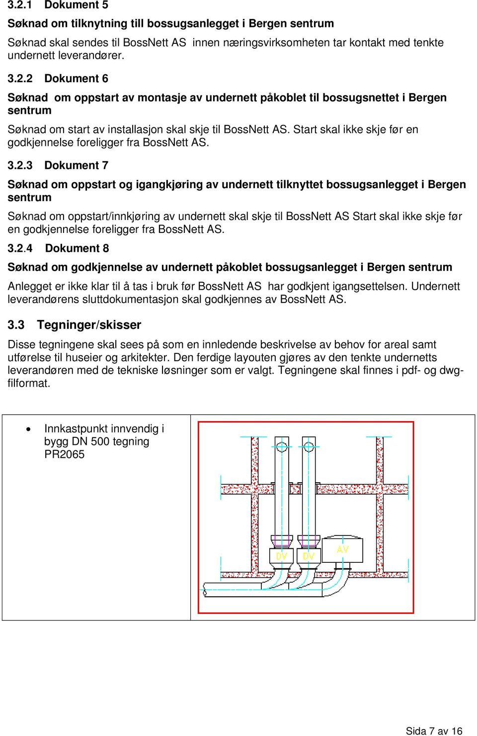 3 Dokument 7 Søknad om oppstart og igangkjøring av undernett tilknyttet bossugsanlegget i Bergen sentrum Søknad om oppstart/innkjøring av undernett skal skje til BossNett AS 4 Dokument 8 Søknad om