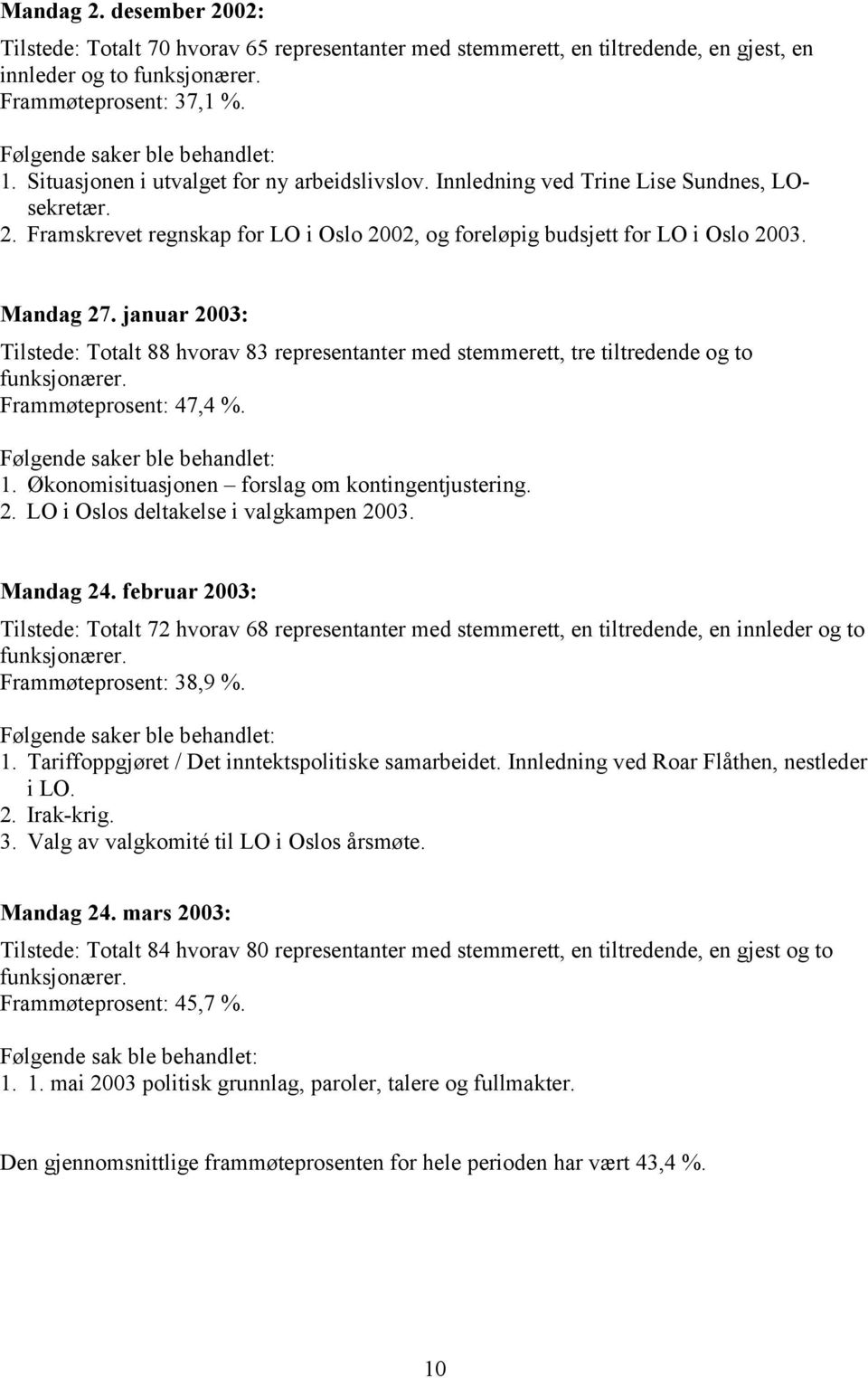 Framskrevet regnskap for LO i Oslo 2002, og foreløpig budsjett for LO i Oslo 2003. Mandag 27.