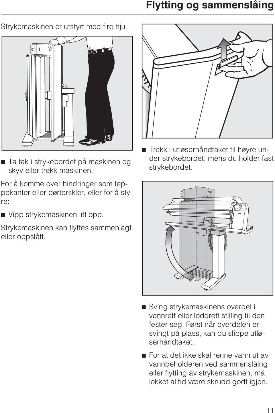 ^ Trekk i utløserhåndtaket til høyre under strykebordet, mens du holder fast strykebordet.