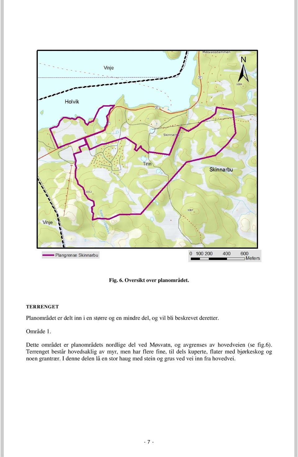 Dette området er planområdets nordlige del ved Møsvatn, og avgrenses av hovedveien (se fig.6).