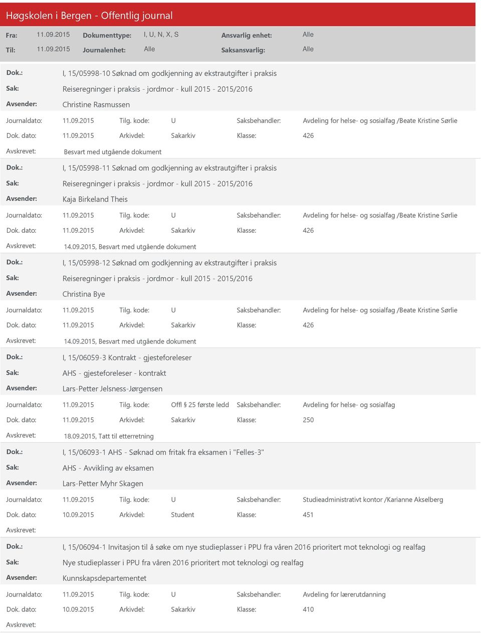 dato: Arkivdel: Sakarkiv Besvart med utgående dokument I, 15/05998-11 Søknad om godkjenning av ekstrautgifter i praksis Reiseregninger i praksis - jordmor - kull 2015-2015/2016 Kaja Birkeland Theis