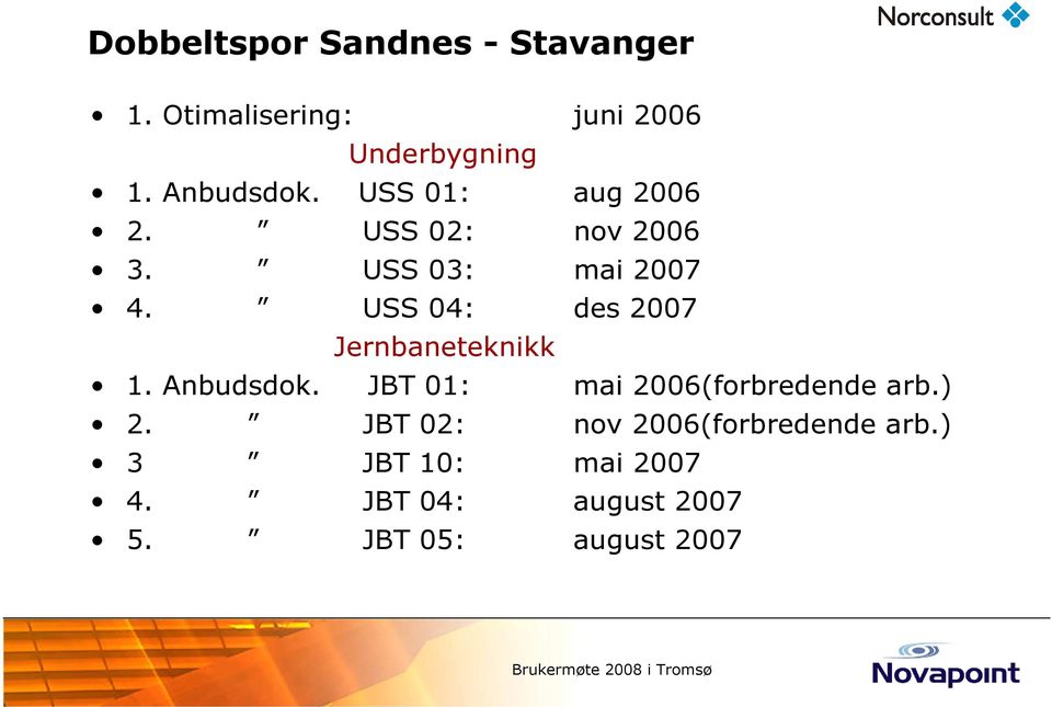 USS 04: des 2007 Jernbaneteknikk 1. Anbudsdok. JBT 01: mai 2006(forbredende arb.