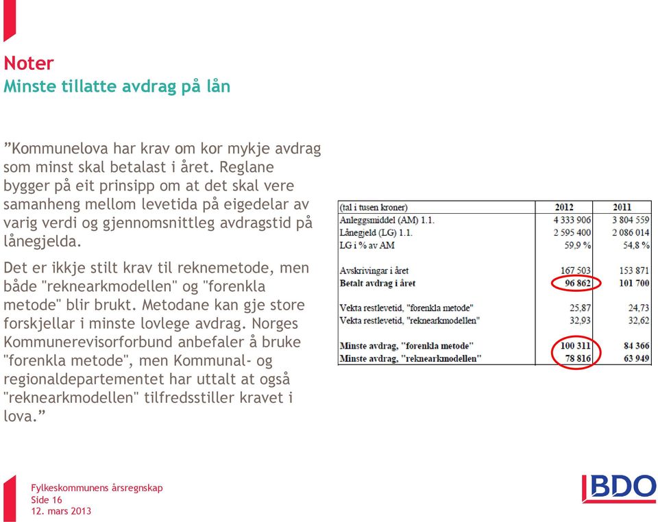 Det er ikkje stilt krav til reknemetode, men både "reknearkmodellen" og "forenkla metode" blir brukt.