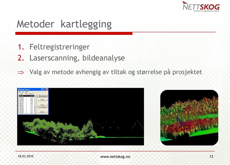 Laserscanning, bildeanalyse Valg av