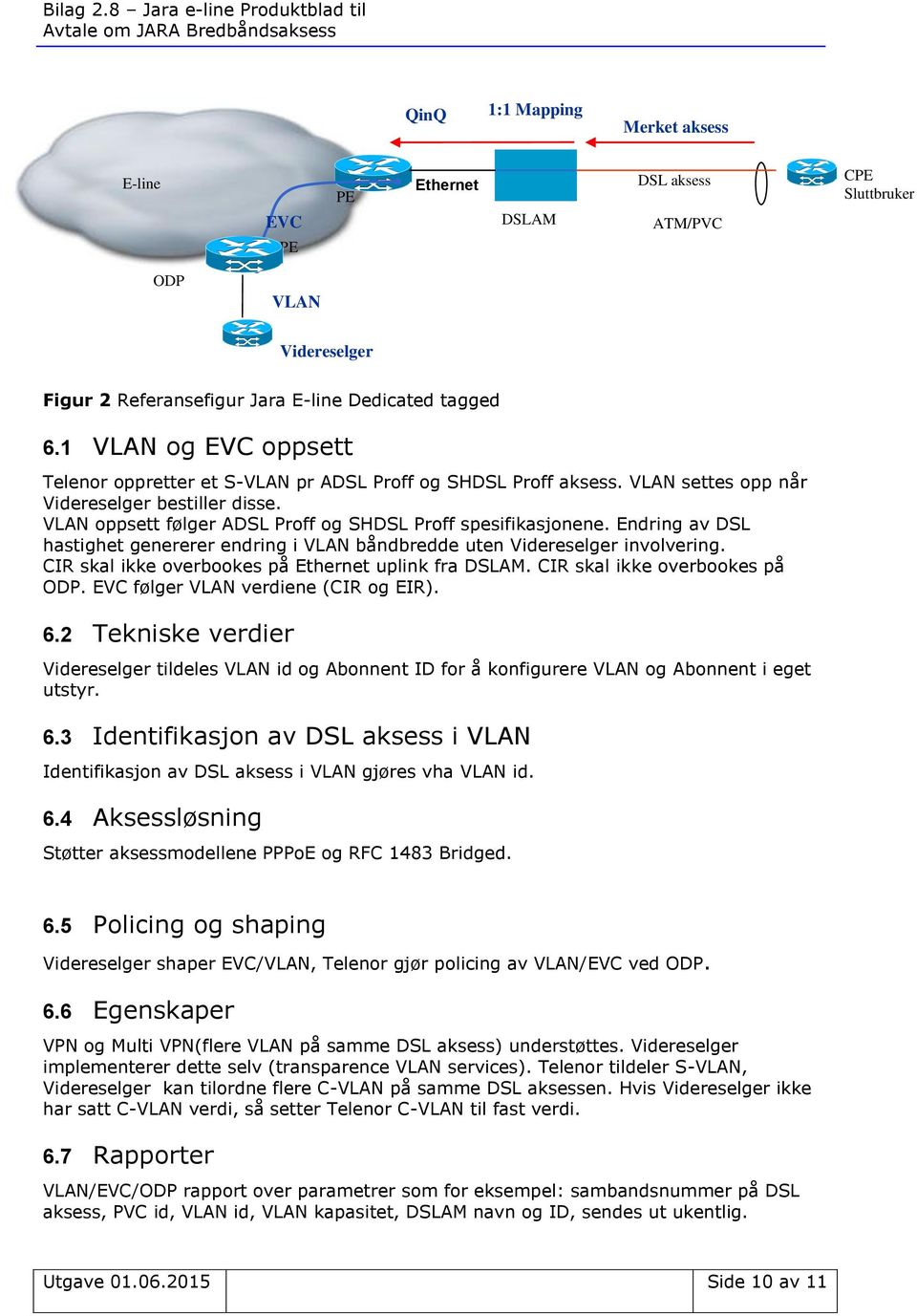 Endring av DSL hastighet genererer endring i VLAN båndbredde uten Videreselger involvering. CIR skal ikke overbookes på Ethernet uplink fra DSLAM. CIR skal ikke overbookes på ODP.