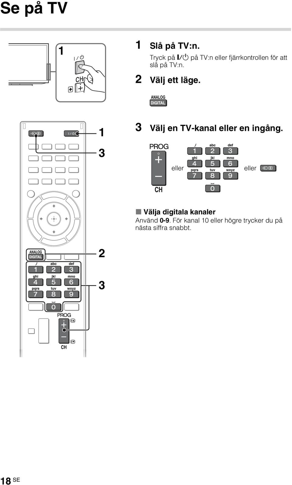 2 Välj ett läge. 1 3 Välj en TV-kanal eller en ingång.