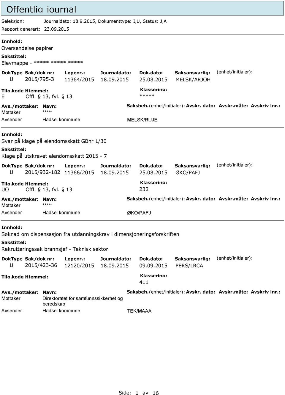 2015 MELSK/ARJOH E Mottaker MELSK/RJE Svar på klage på eiendomsskatt GBnr 1/30 Klage på utskrevet eiendomsskatt 2015-7 2015/932-182