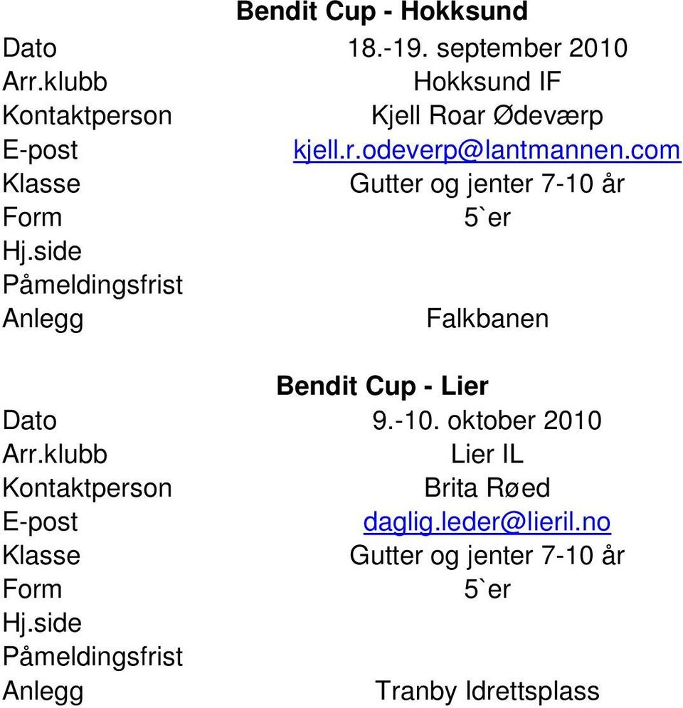 com Falkbanen Bendit Cup - Lier 9.-10.