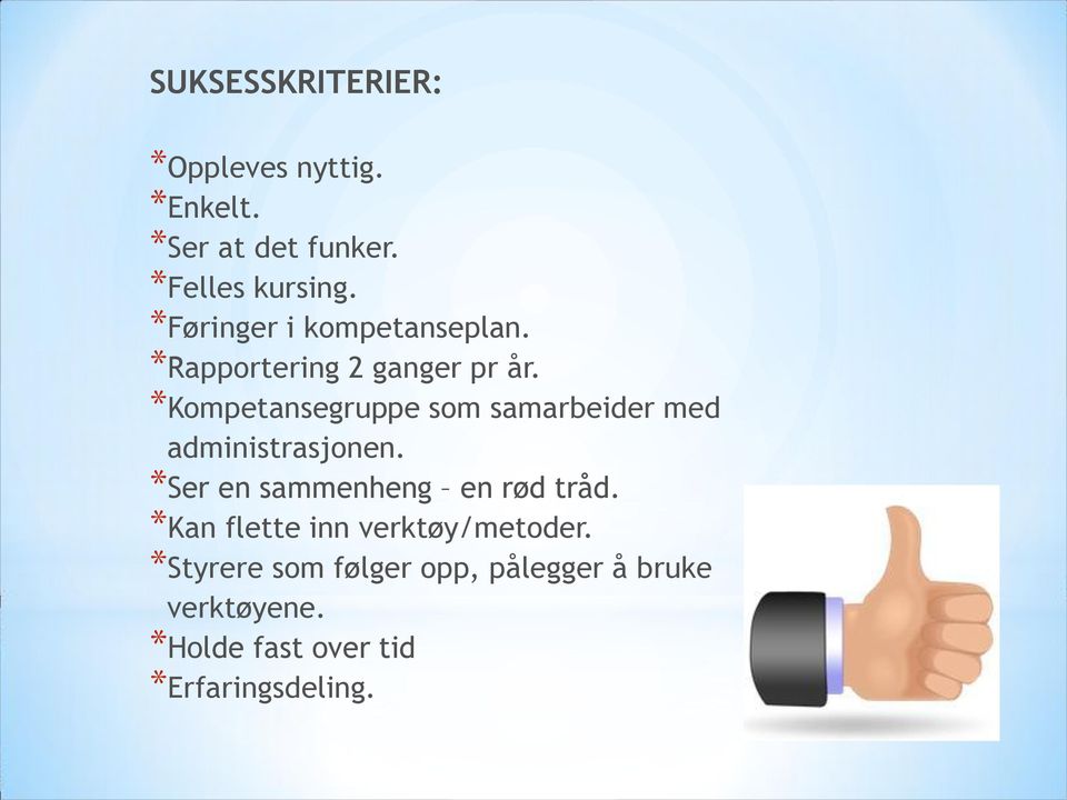 *Kompetansegruppe som samarbeider med administrasjonen. *Ser en sammenheng en rød tråd.