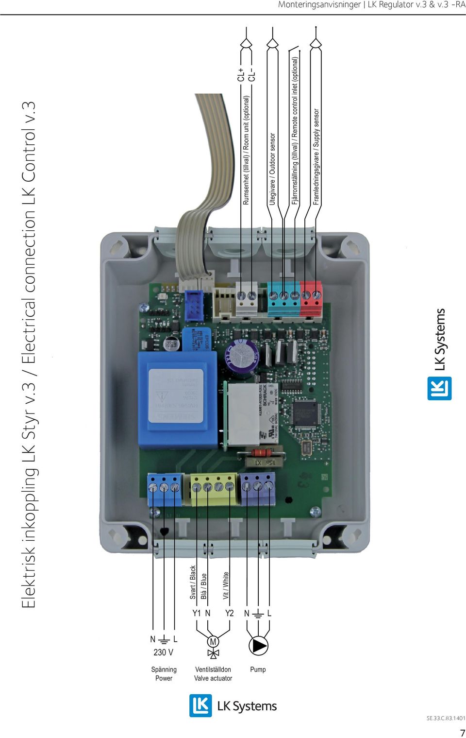 (optional) Utegivare / Outdoor sensor Rumsenhet (tillval) / Room unit (optional) Elektrisk inkoppling