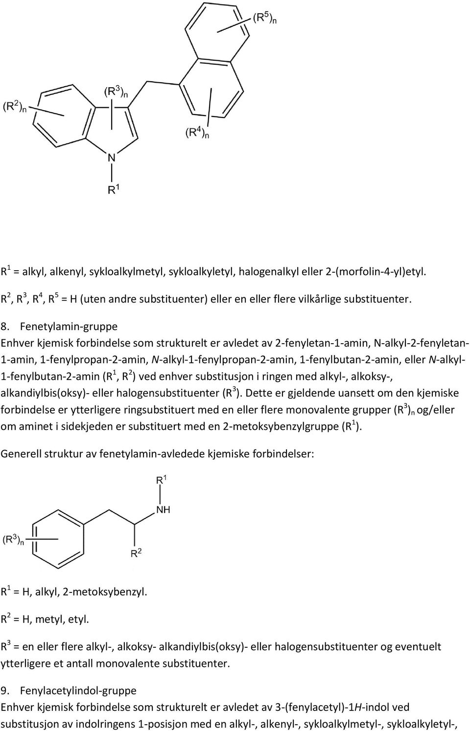 eller N-alkyl- 1-fenylbutan-2-amin (R 1, R 2 ) ved enhver substitusjon i ringen med alkyl-, alkoksy-, alkandiylbis(oksy)- eller halogensubstituenter (R 3 ).