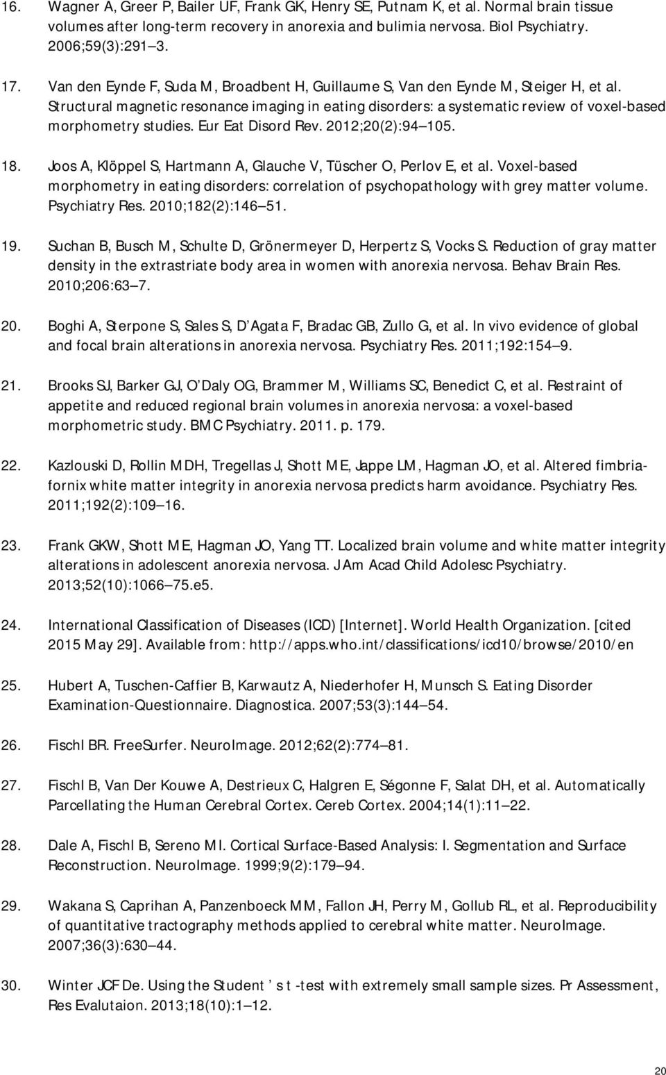 Eur Eat Disord Rev. 2012;20(2):94 105. 18. Joos A, Klöppel S, Hartmann A, Glauche V, Tüscher O, Perlov E, et al.