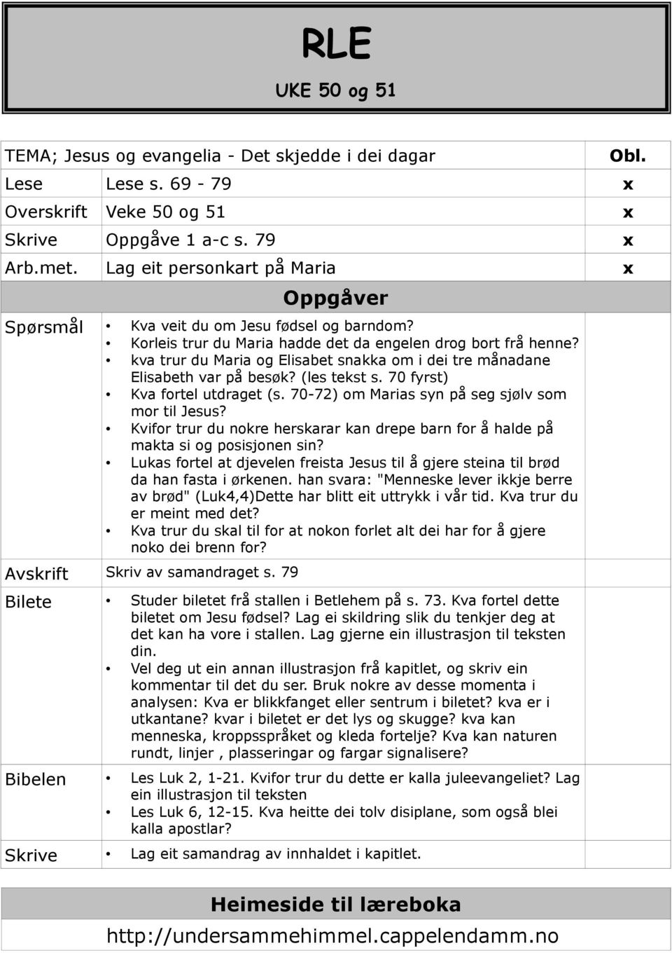 kva trur du Maria og Elisabet snakka om i dei tre månadane Elisabeth var på besøk? (les tekst s. 70 fyrst) Kva fortel utdraget (s. 70-72) om Marias syn på seg sjølv som mor til Jesus?