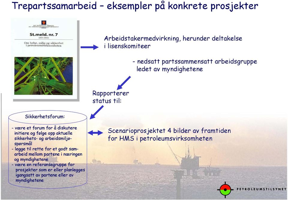 sikkerhets- og arbeidsmiljøspørsmål - legge til rette for et godt samarbeid mellom partene i næringen og myndighetene - være en referansegruppe