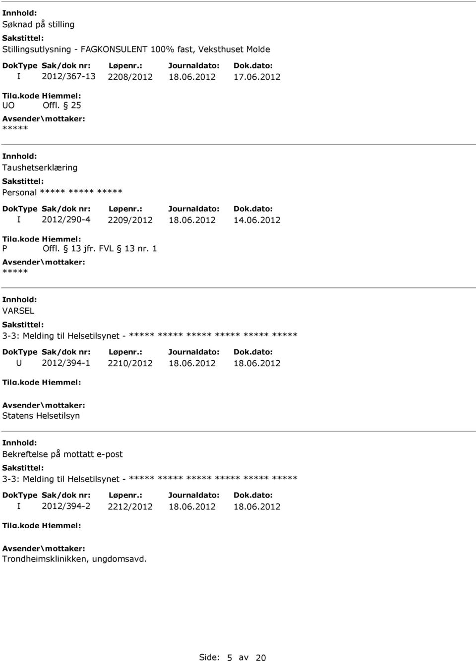 2012 VARSEL 3-3: Melding til Helsetilsynet - 2012/394-1 2210/2012 Statens Helsetilsyn