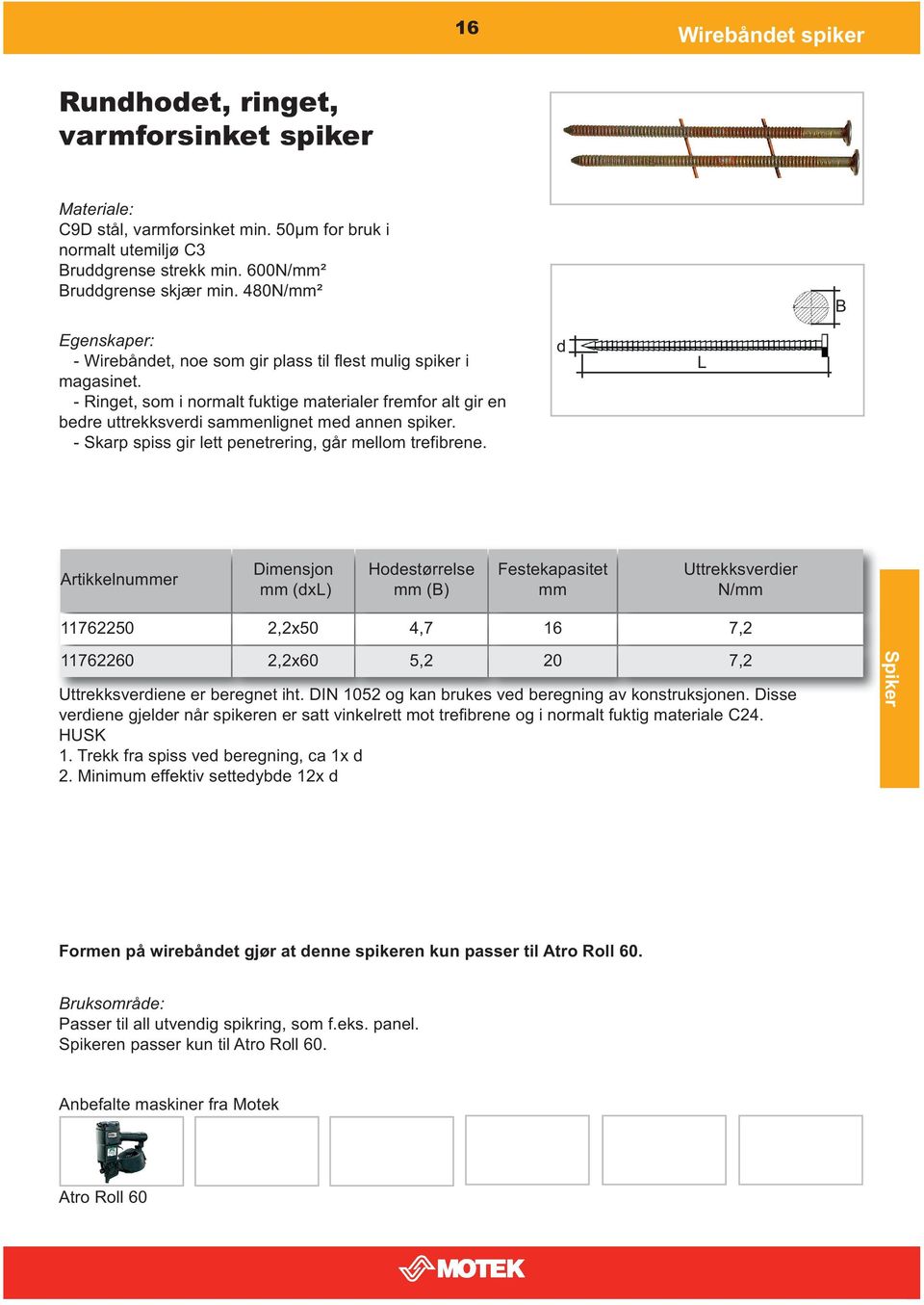 (x) Hoestørrelse () Uttrekksverier 11762250 2,2x50 4,7 16 7,2 11762260 2,2x60 5,2 20 7,2 Uttrekksveriene er beregnet iht. DIN 1052 og kan brukes ve beregning av konstruksjonen.