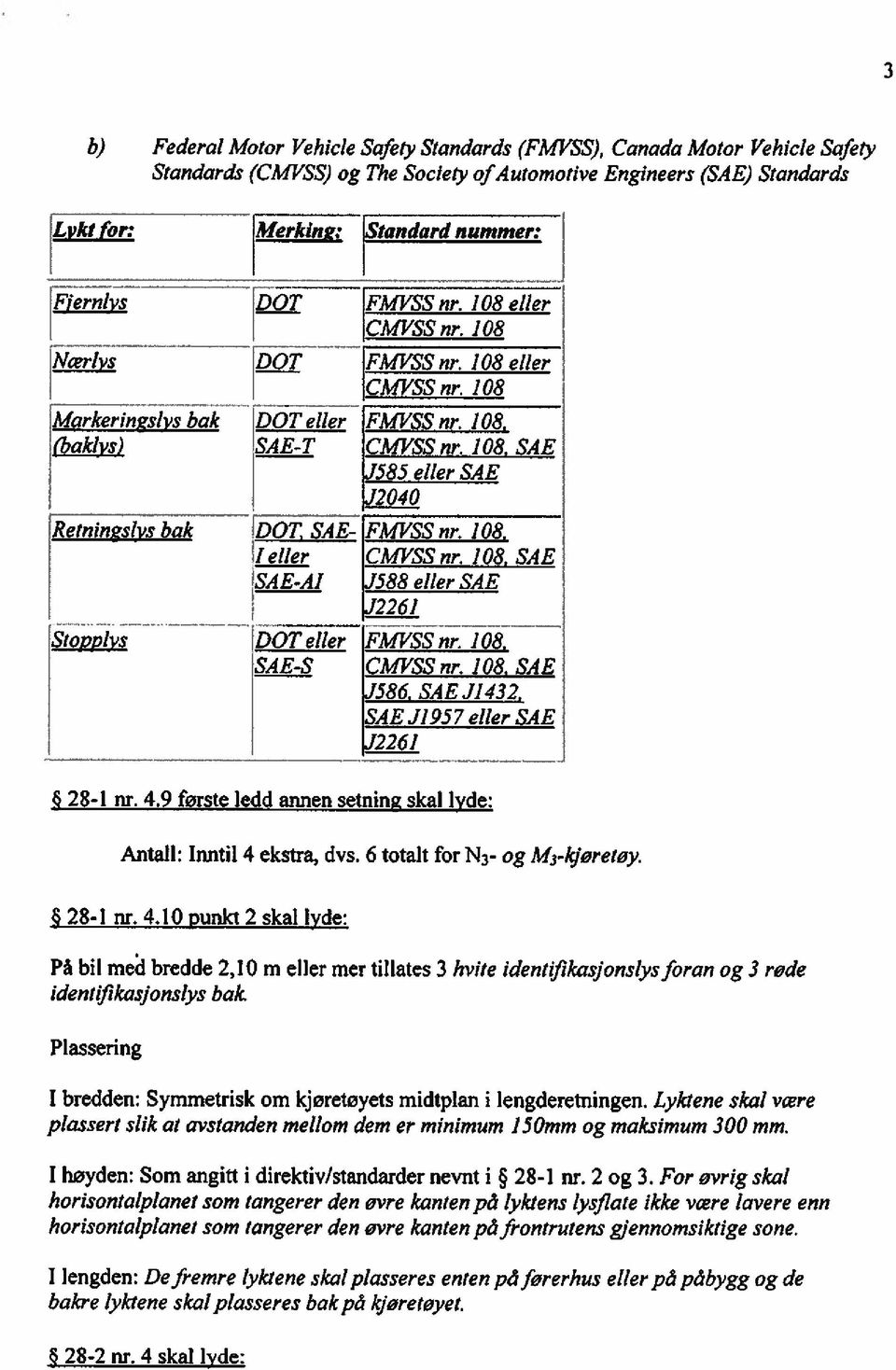 10& leller SAE-AJ CMVSS nr. 108, SAE 1588 eller SAE 12261 Stopvlvs DO? eller FMVSS nr. 1 0& SAE-S CMVSS nr. 108. SAE 1586. SAEJ43Z SAEJ957ellerSÅE 12261 28- nr. 4.