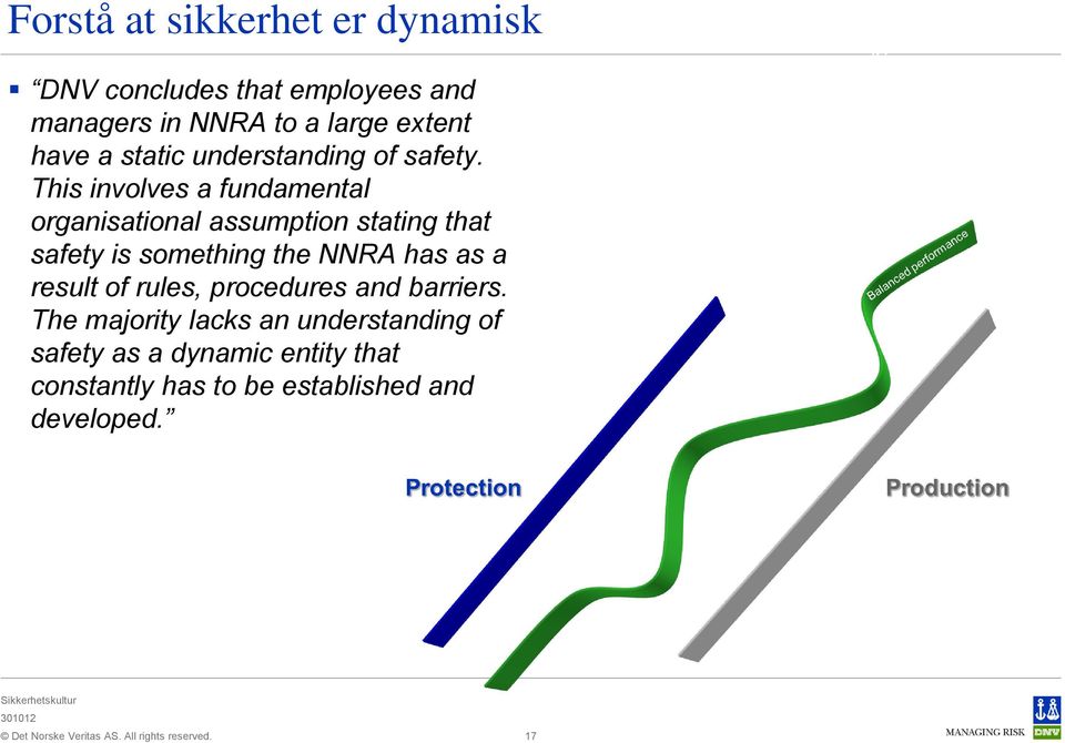 This involves a fundamental organisational assumption stating that safety is something the NNRA has