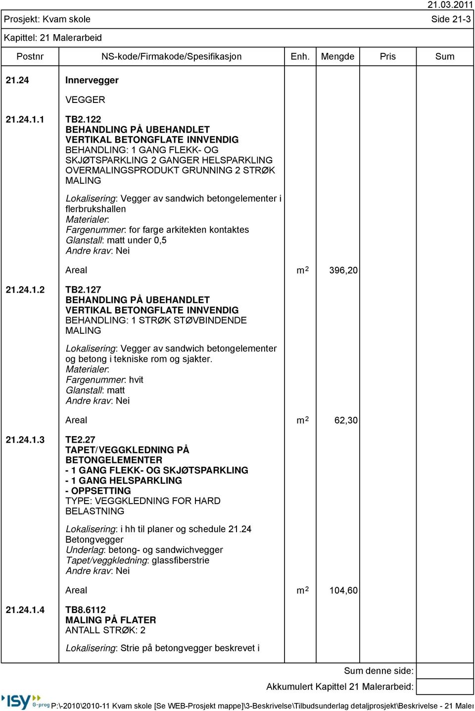 sandwich betongelementer i flerbrukshallen Materialer: Fargenummer: for farge arkitekten kontaktes Glanstall: matt under 0,5 Areal m 2 396,20 21.24.1.2 TB2.