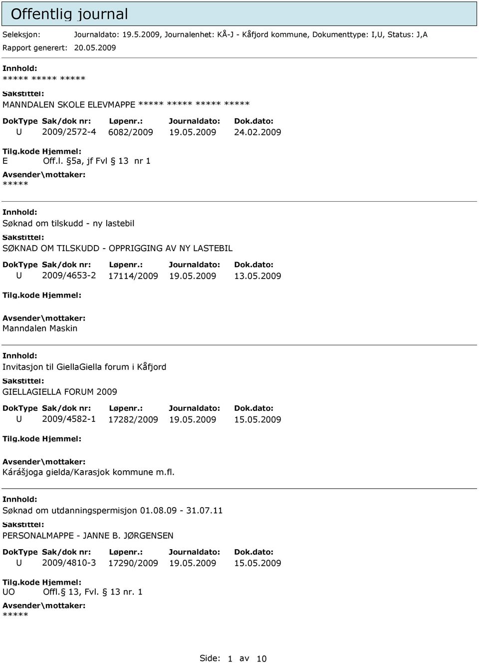 2009 Søknad om tilskudd - ny lastebil SØKNAD OM TLSKDD - OPPRGGNG AV NY LASTEBL 2009/4653-2 17114/2009 13.05.