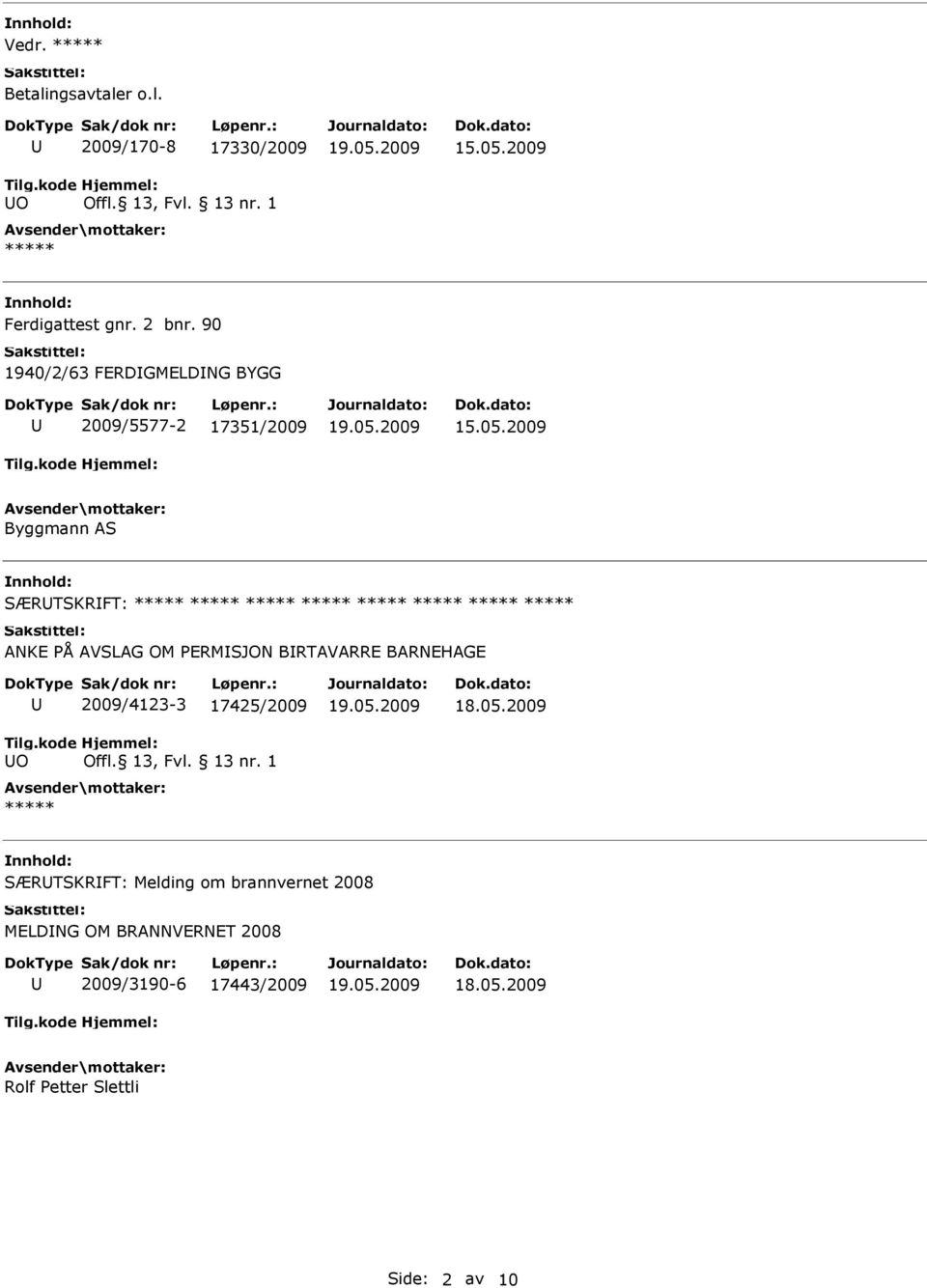 AVSLAG OM PERMSJON BRTAVARRE BARNEHAGE O 2009/4123-3 17425/2009 SÆRTSKRFT: Melding om