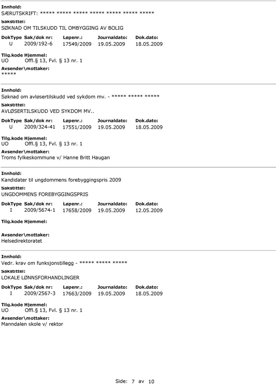 . 2009/324-41 17551/2009 O Troms fylkeskommune v/ Hanne Britt Haugan Kandidater til ungdommens forebyggingspris