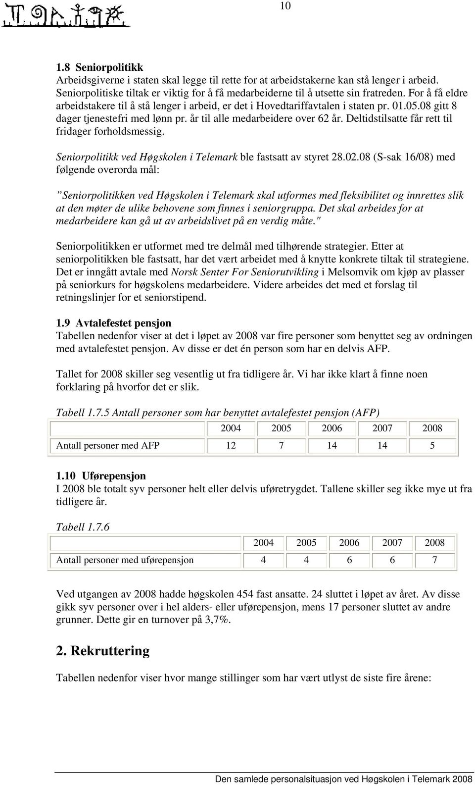 Deltidstilsatte får rett til fridager forholdsmessig. Seniorpolitikk ved Høgskolen i Telemark ble fastsatt av styret 28.02.
