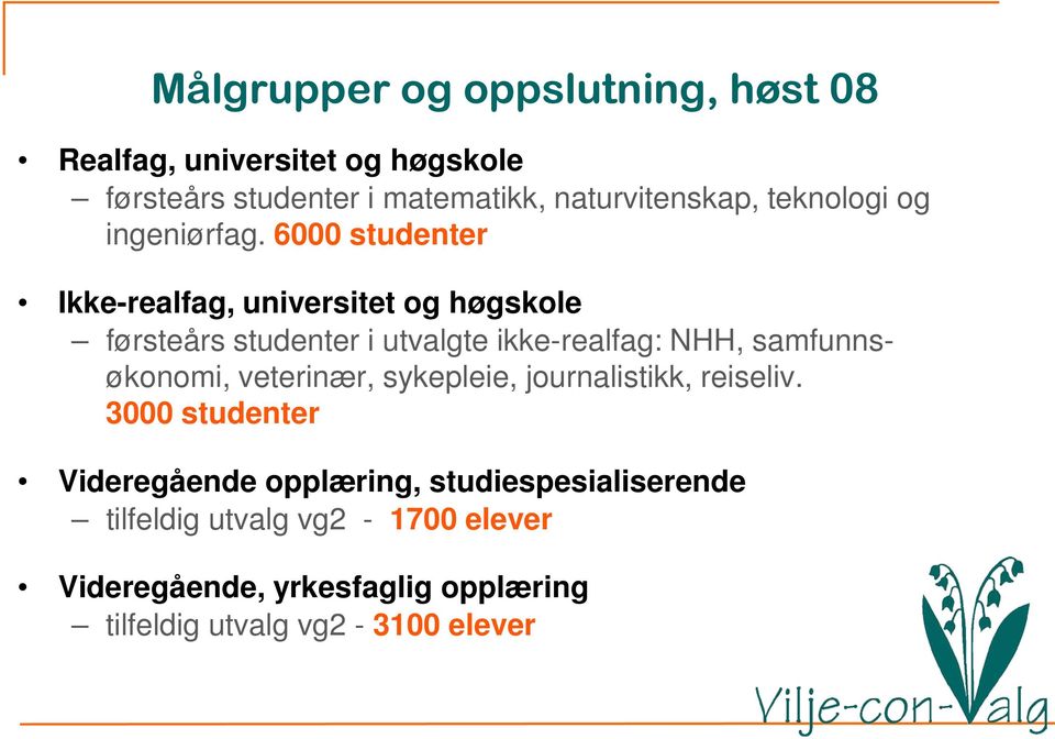 6000 studenter Ikke-realfag, universitet og høgskole førsteårs studenter i utvalgte ikke-realfag: NHH,